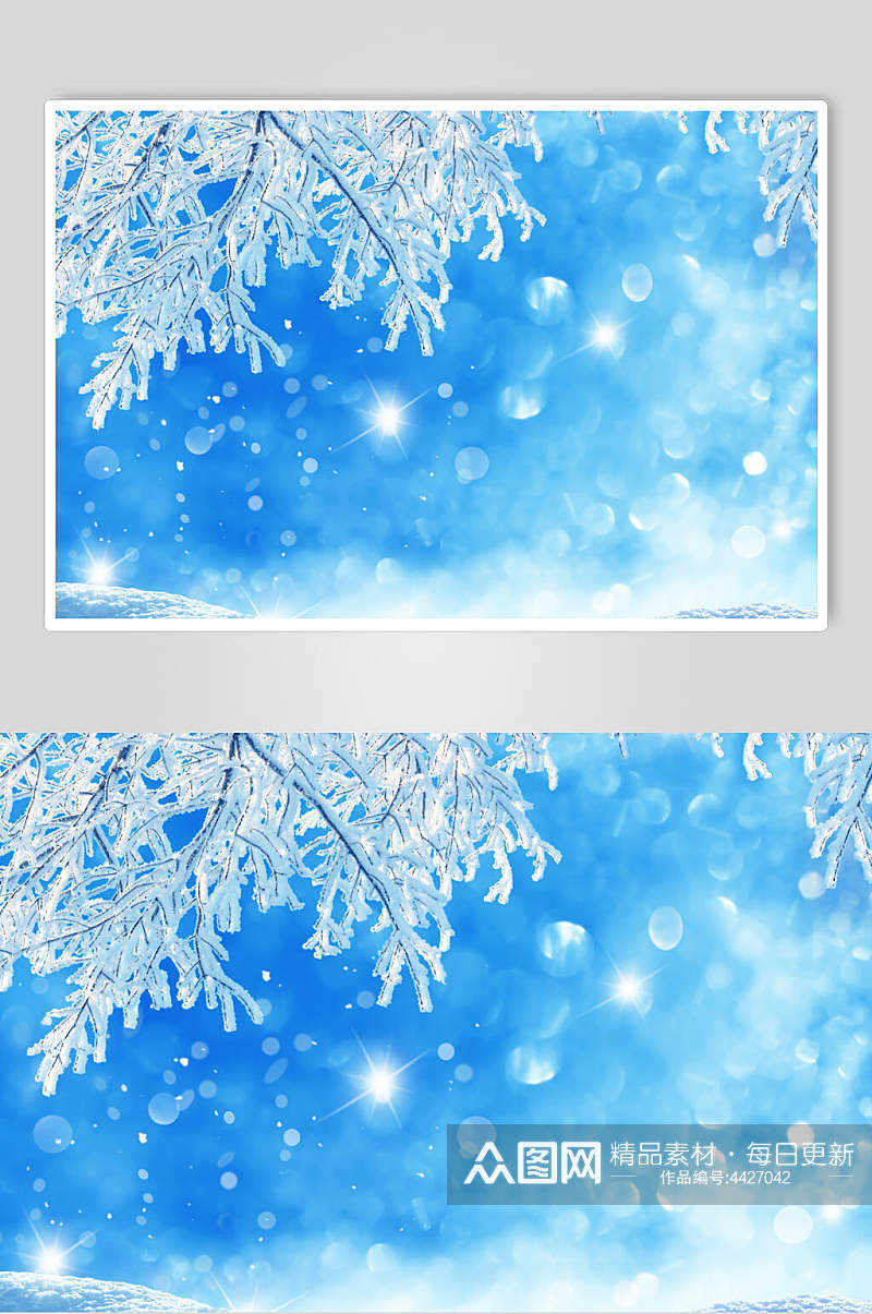 蓝色雪花冬季雪景摄影图素材