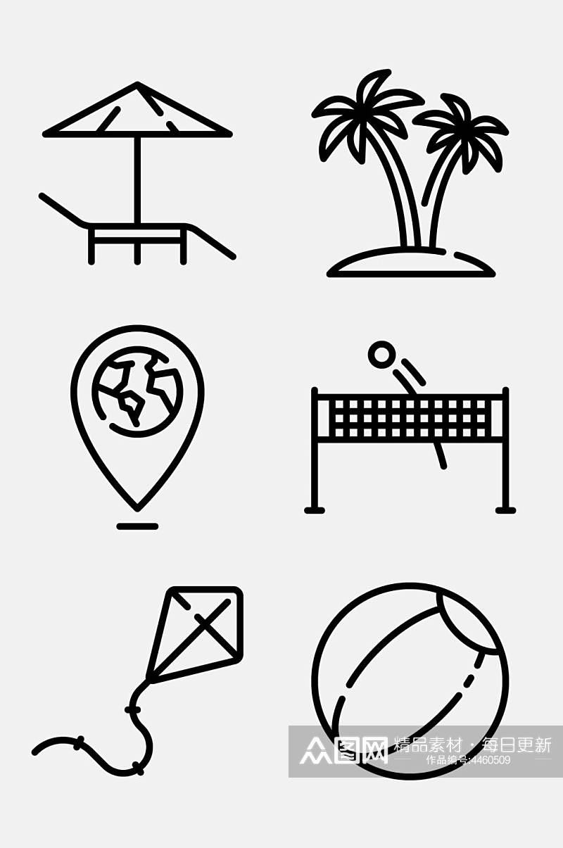 风筝黑线简约旅行图标免抠素材素材