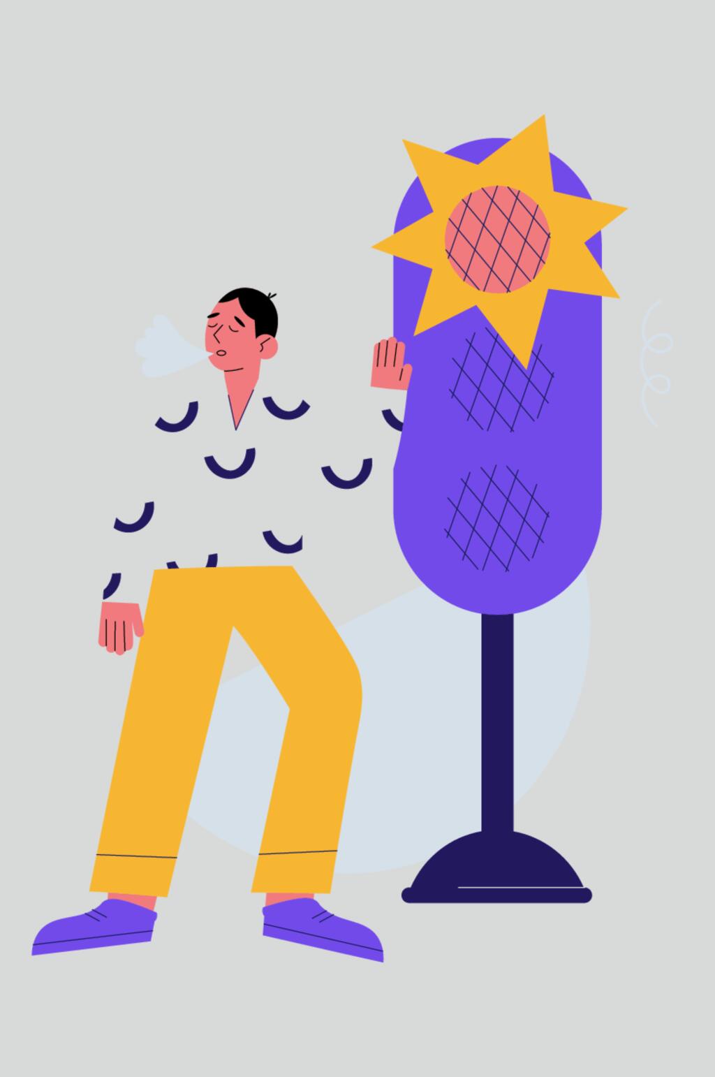 太阳蓝黄简约风扁平化人物插画素材素材