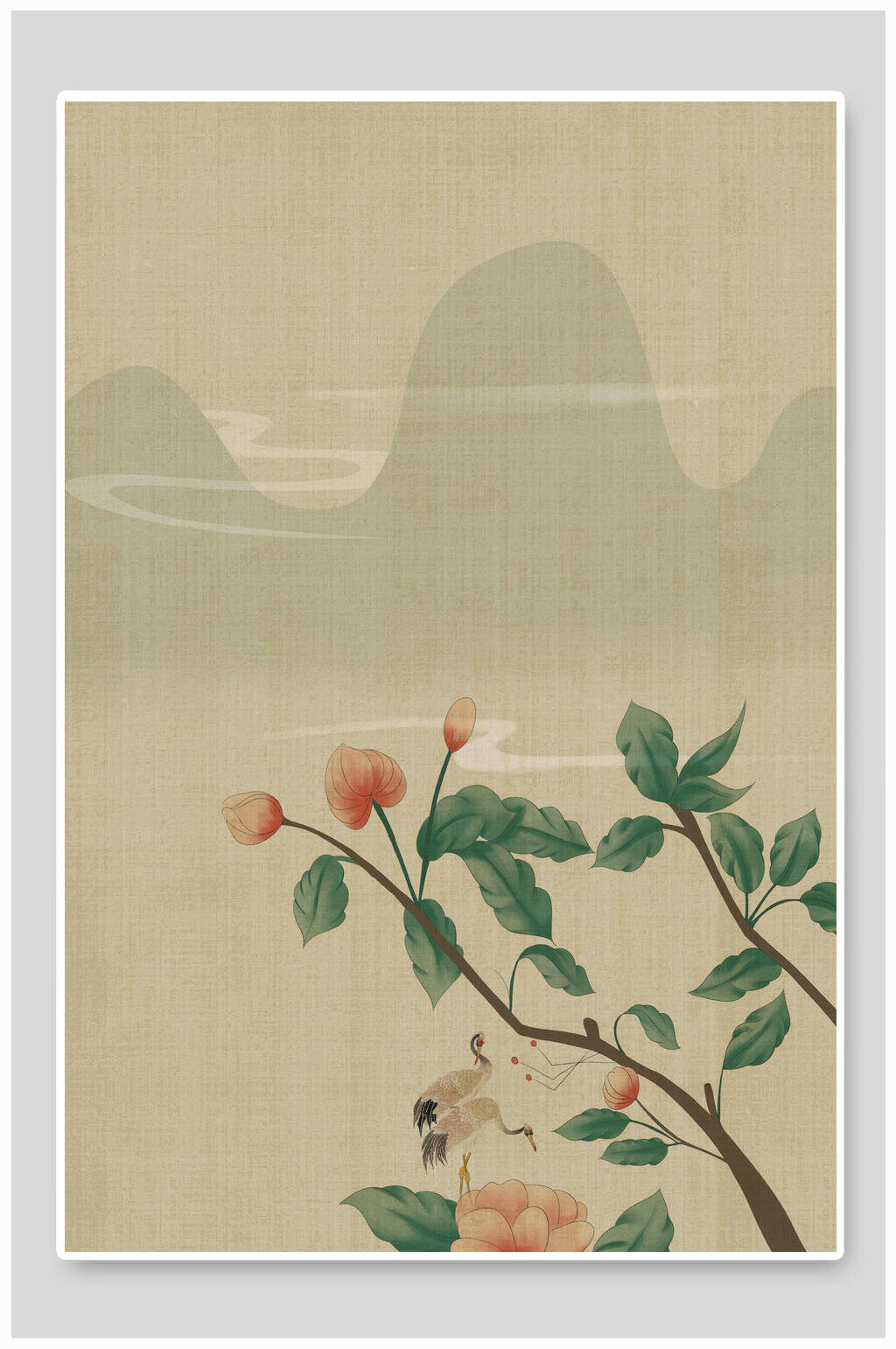 树枝叶子简约黄清新古风工笔画背景素材