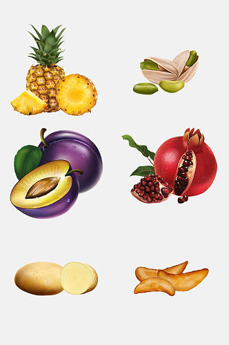菠萝石榴简约插图水果插画免抠素材