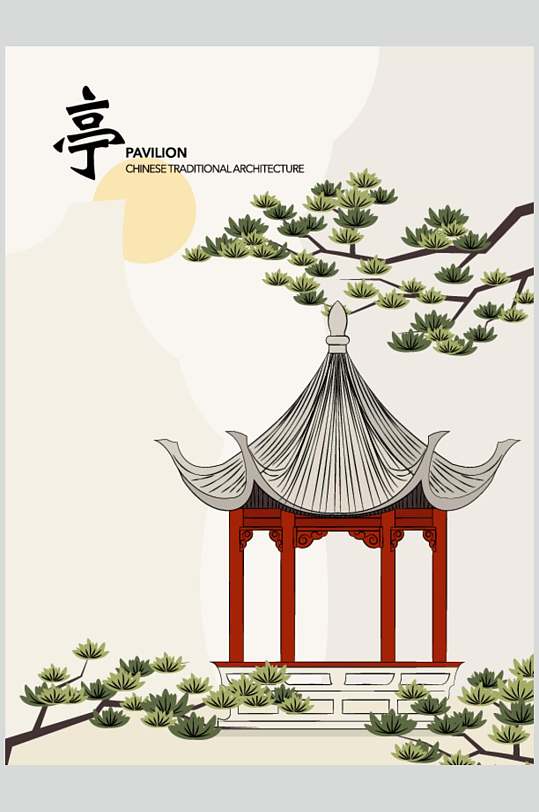 简约凉亭中式古代建筑矢量素材