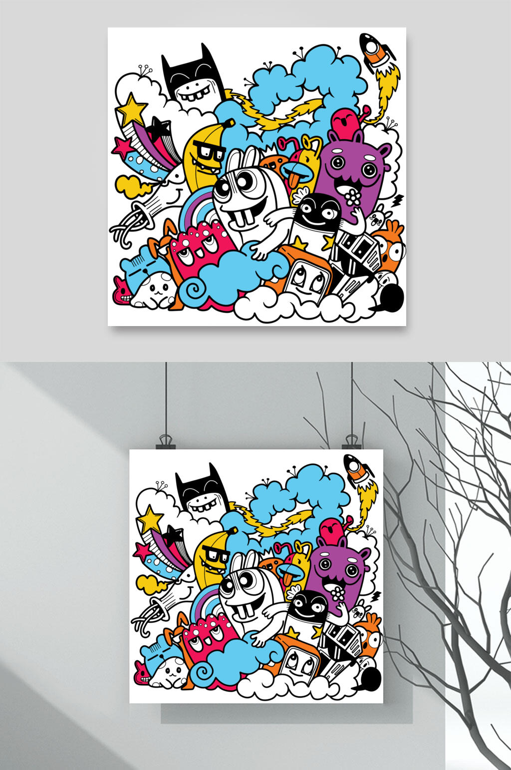 云朵笑脸可爱清新涂鸦插画矢量素材素材