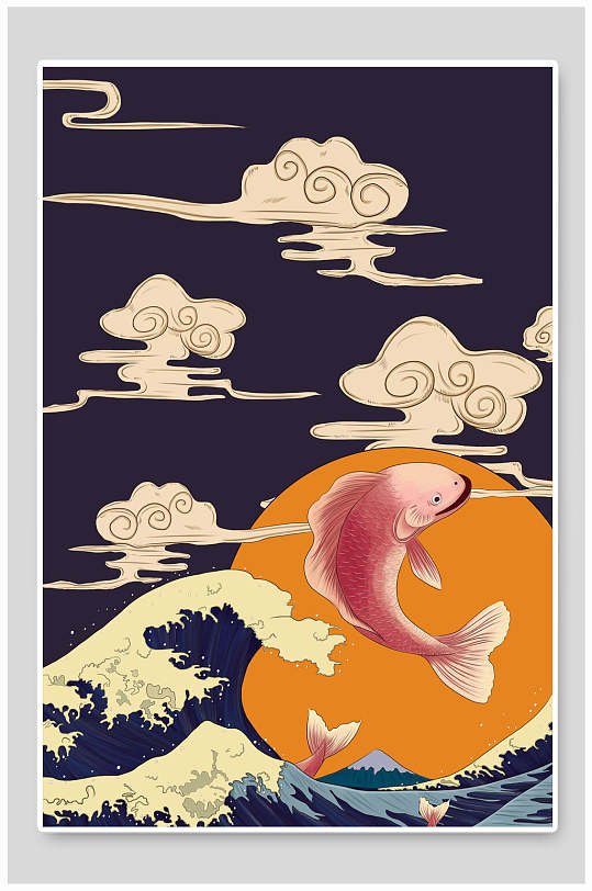 精美金鱼祥云复古国潮鲤鱼插画