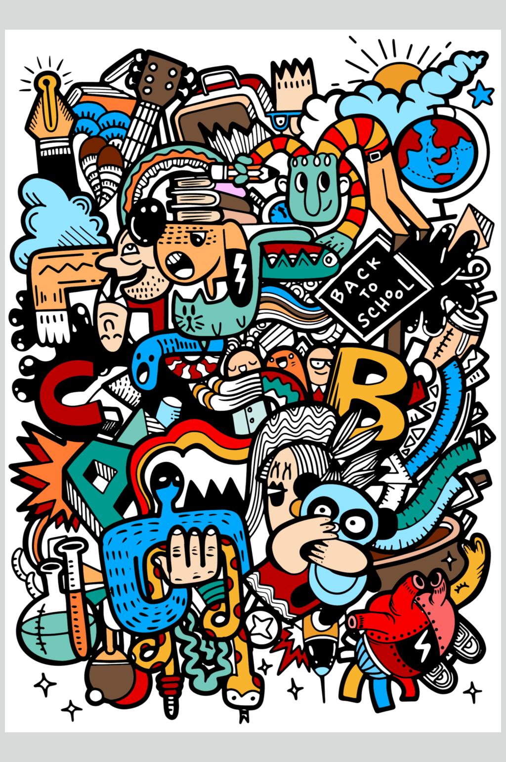 经典涂鸦插画矢量素材素材