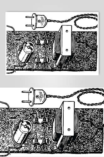 插头颗粒手绘科学复古套装矢量素材