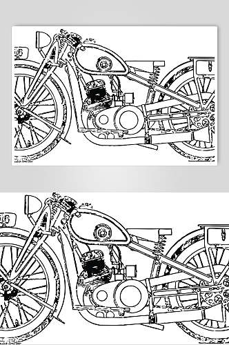 线条手绘清新黑摩托车套装矢量素材