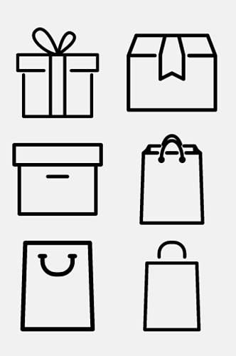 购物袋黑白线性图标免抠素材