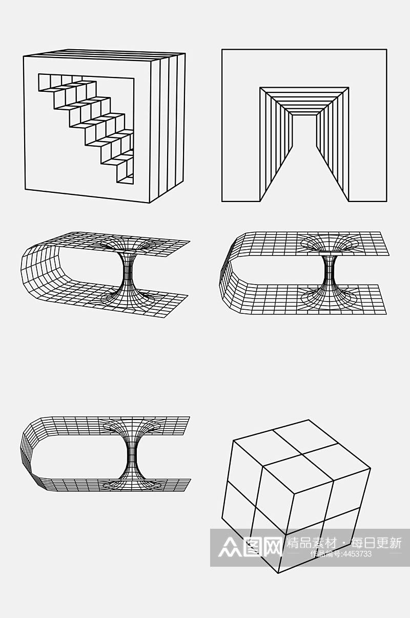 唯美线条楼梯几何网格图形免抠素材素材