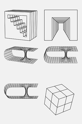 唯美线条楼梯几何网格图形免抠素材