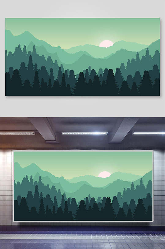 简约森林高山山顶矢量插画-众图网