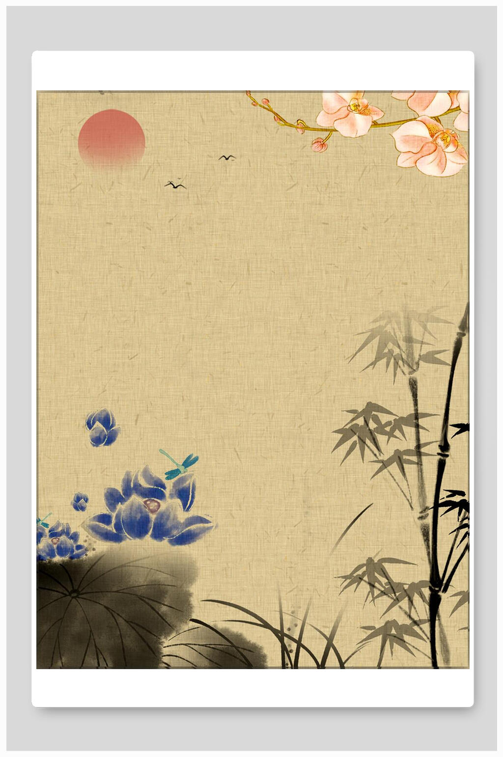 水墨竹子简约黄清新古风工笔画背景素材