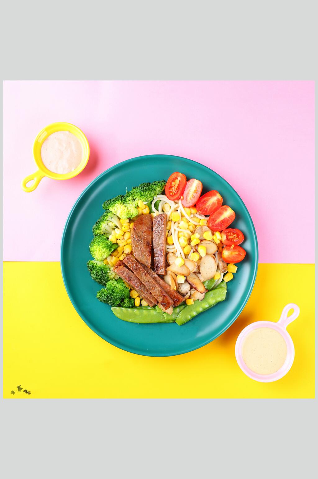 肉排花菜素食沙拉图片素材