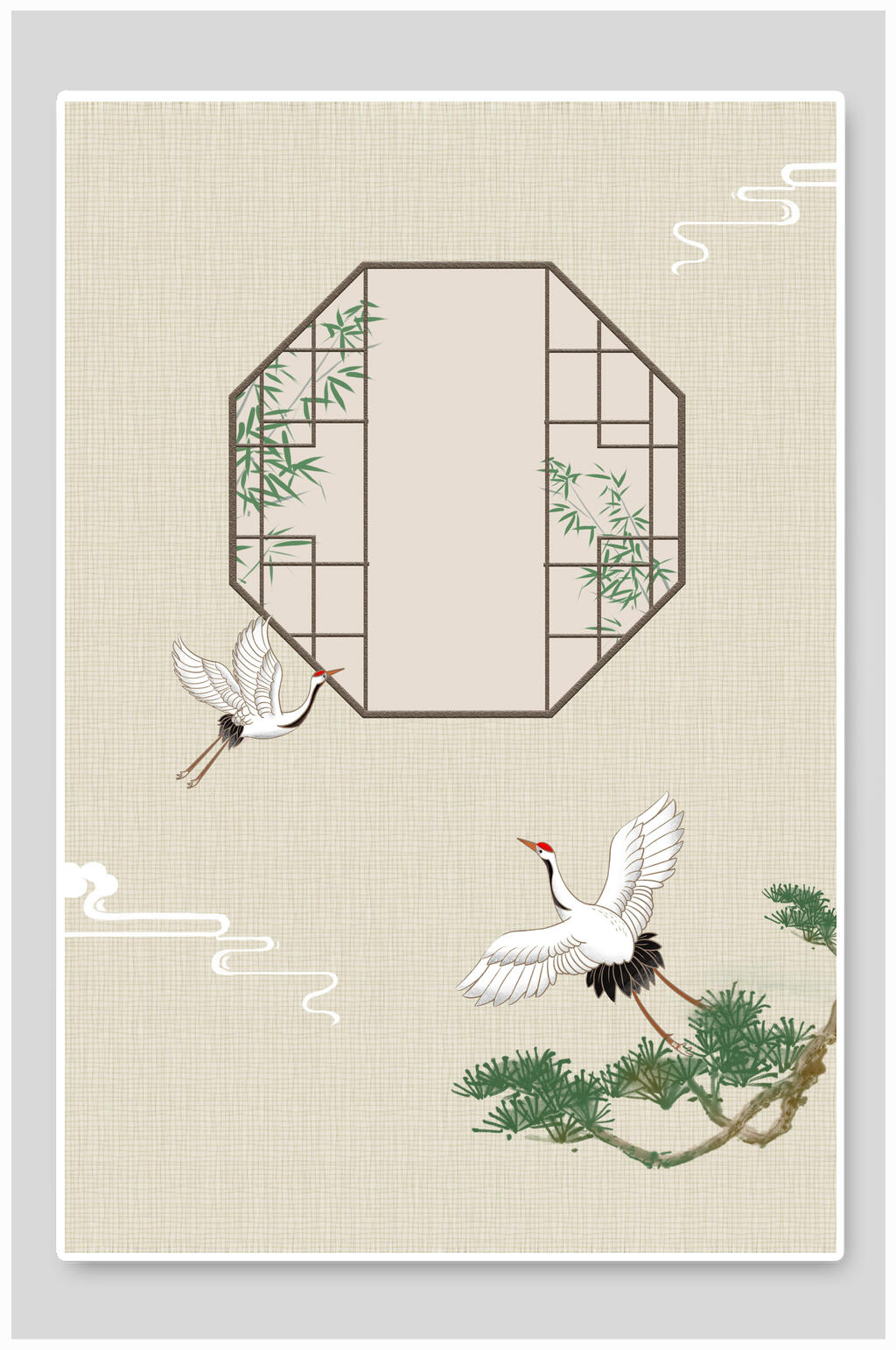 仙鹤黄色简约手绘黄古风工笔画背景素材