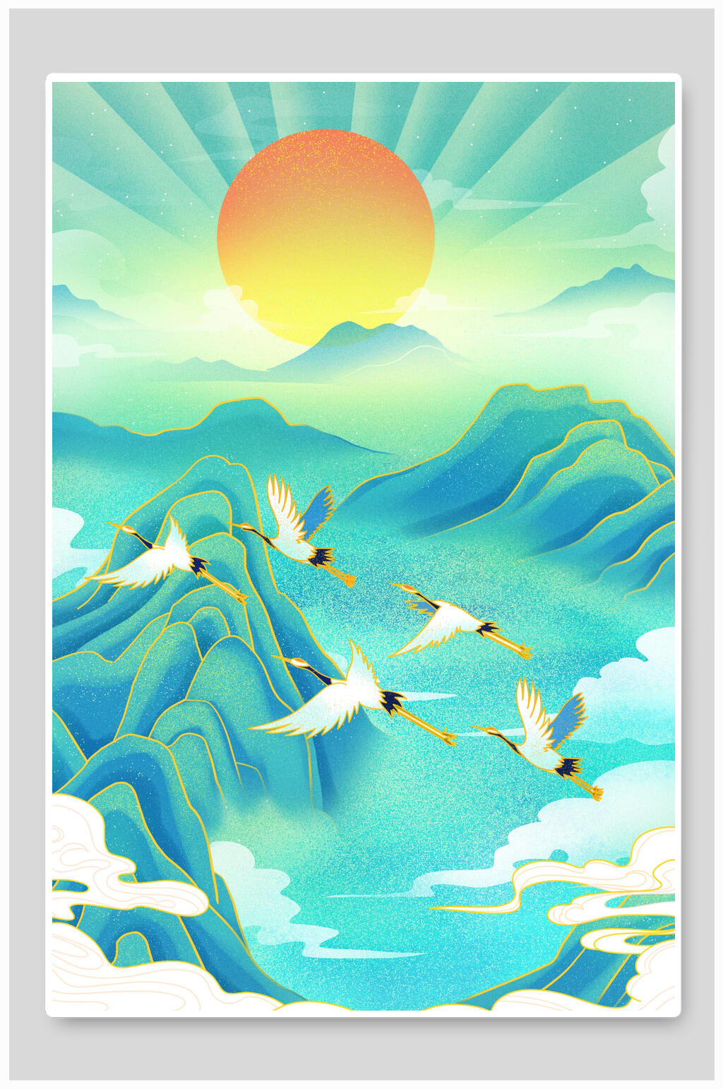 仙鹤简约国潮风插画素材