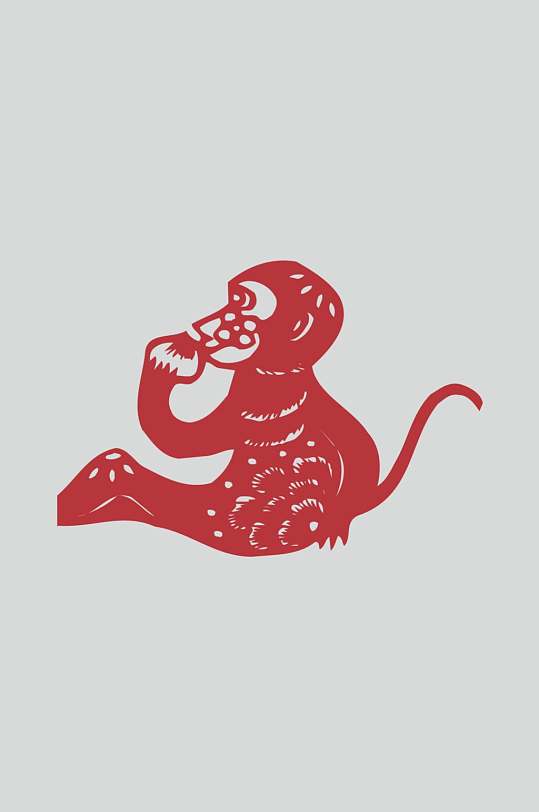猴子吃桃生肖剪纸图案矢量素材