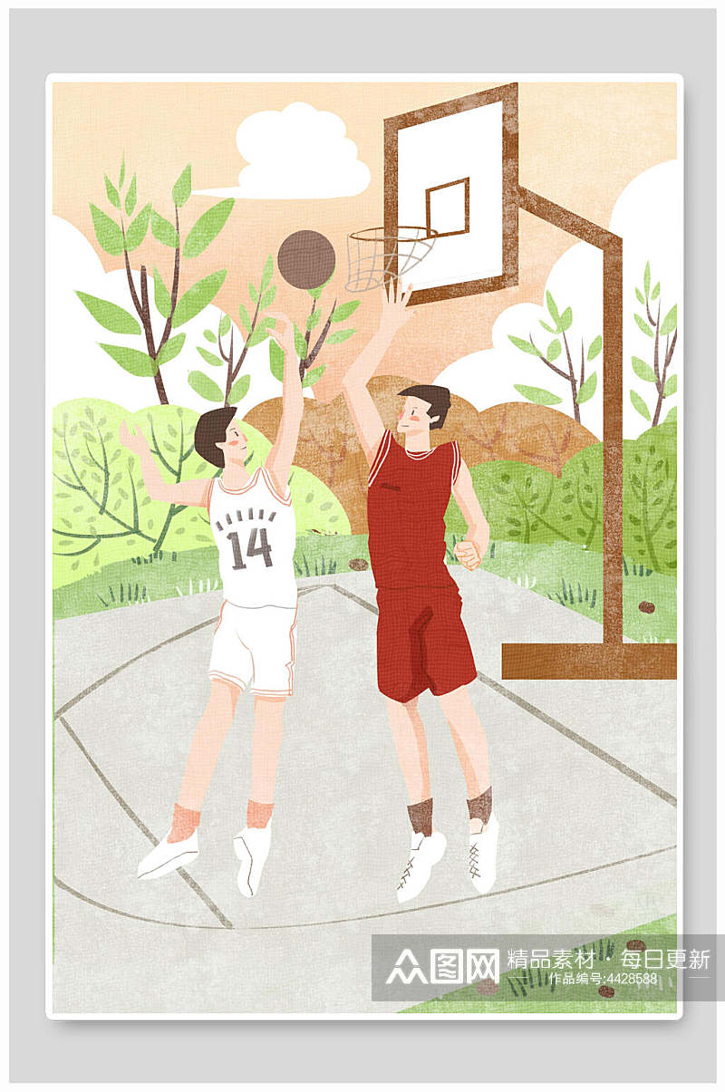 篮球校园生活插画素材