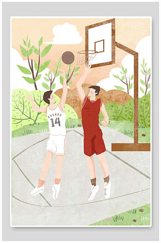 篮球校园生活插画