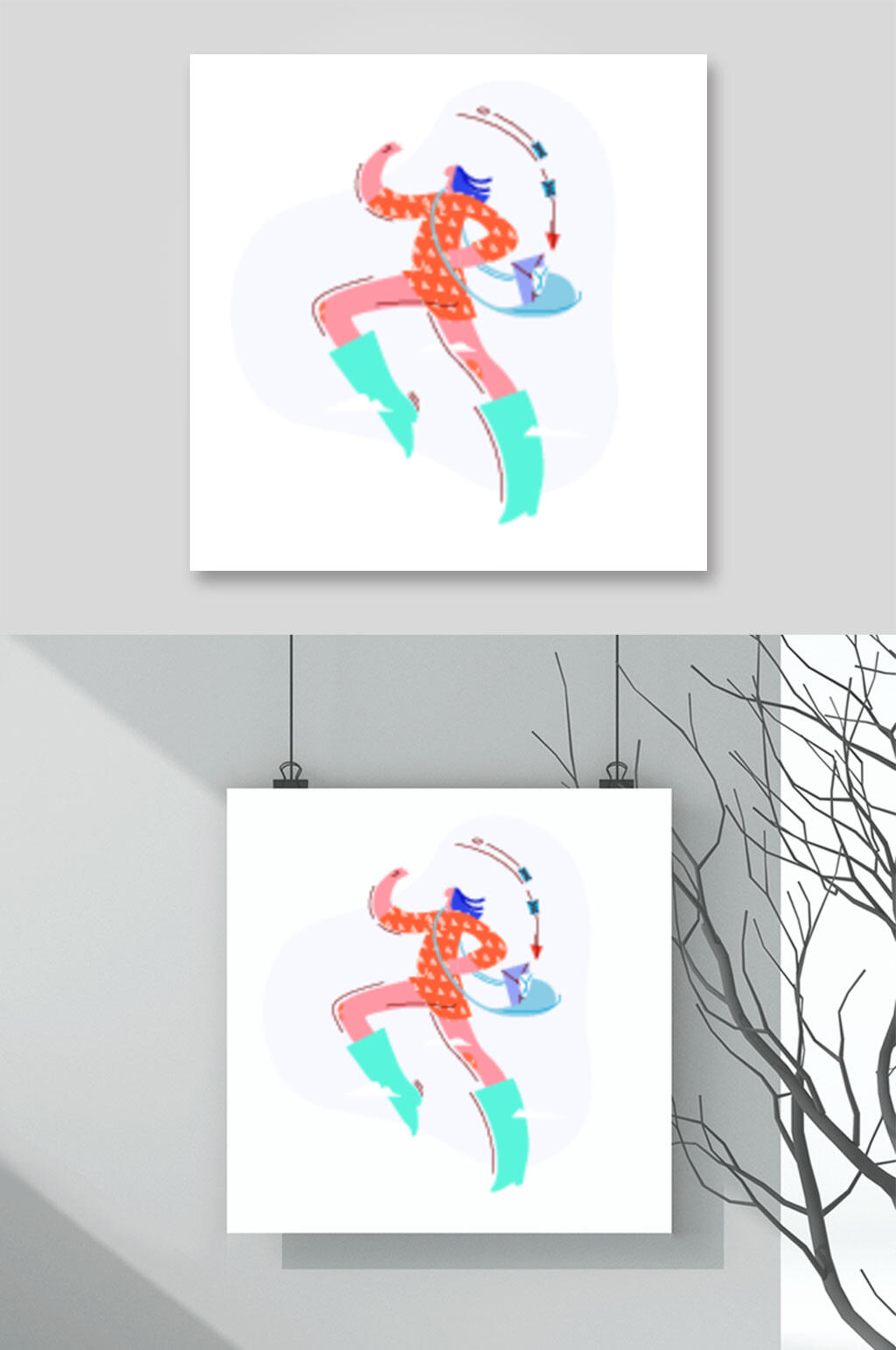 奔跑可爱时尚扁平化人物插画素材素材