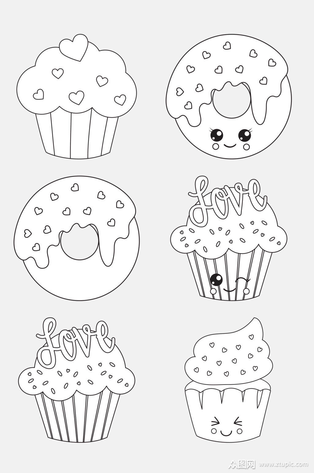 蛋糕手绘黑白卡通线稿图案免抠素材素材