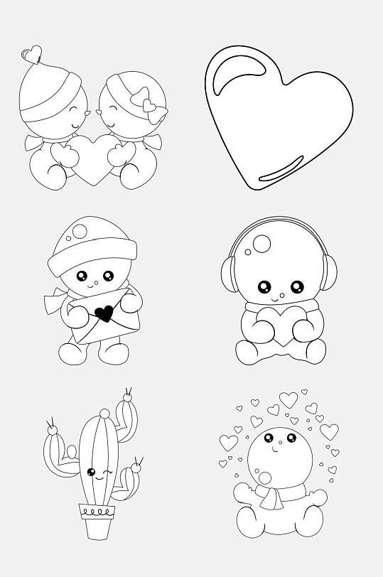 婴儿黑白卡通线稿图案免抠素材