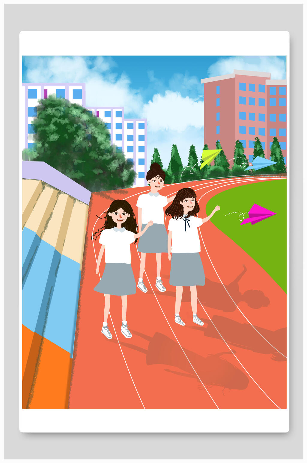 纸飞机校园生活插画素材