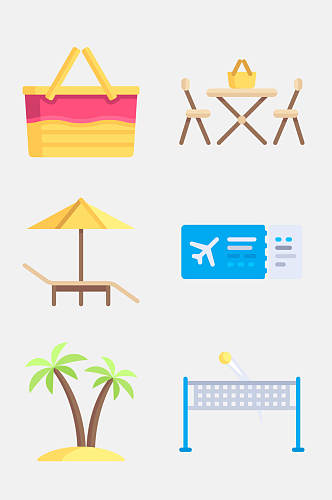 椰子树插画风旅游图标免抠素材