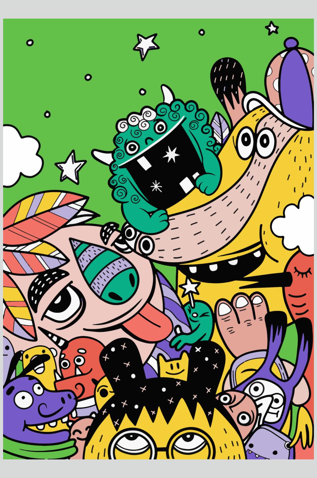 星星卡通彩色可爱涂鸦插画矢量素材素材
