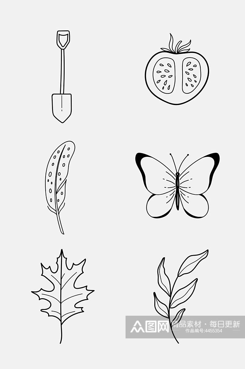 叶子蝴蝶手绘动植物绘画免抠素材素材