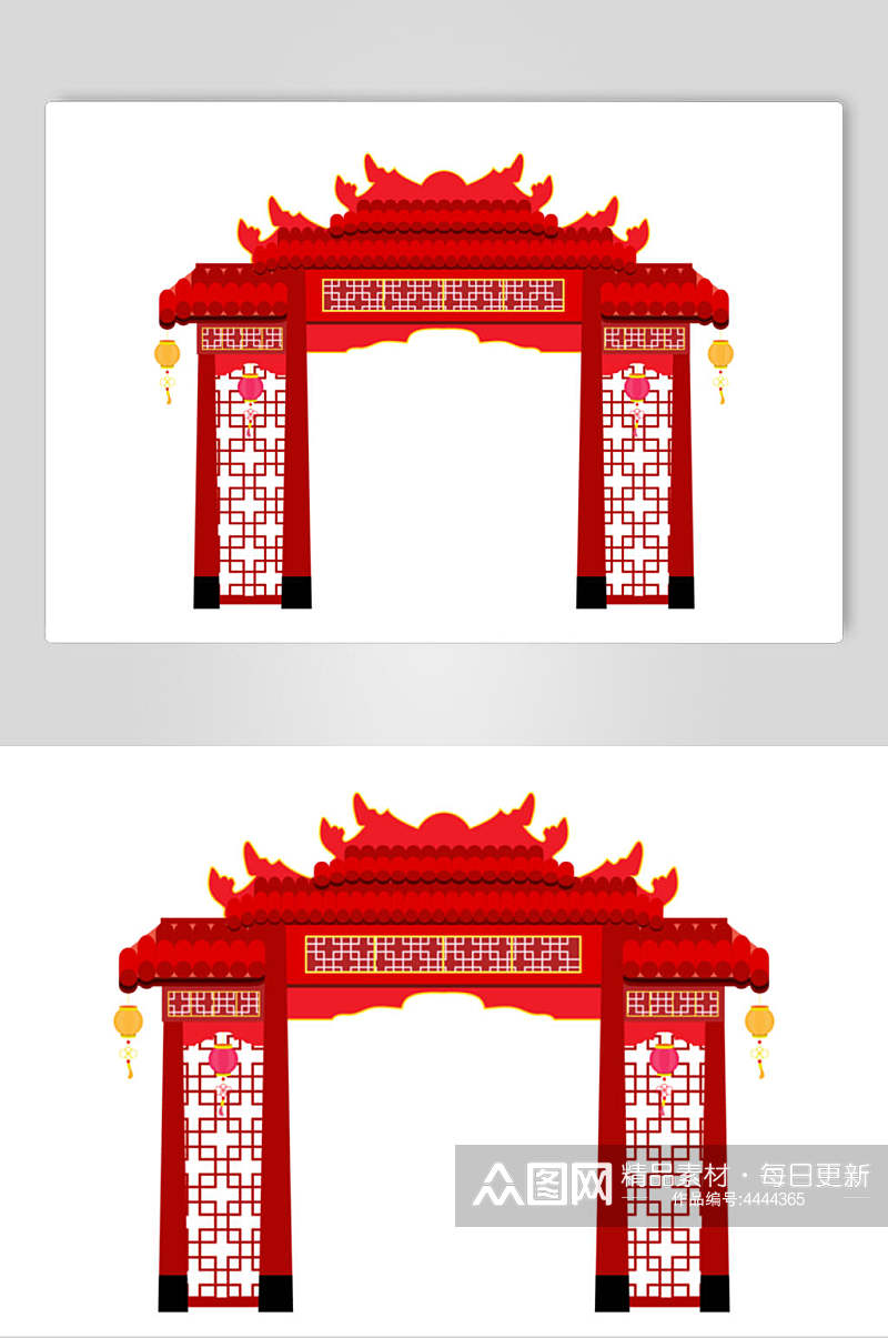 红色灯笼时尚中式古代建筑矢量素材素材