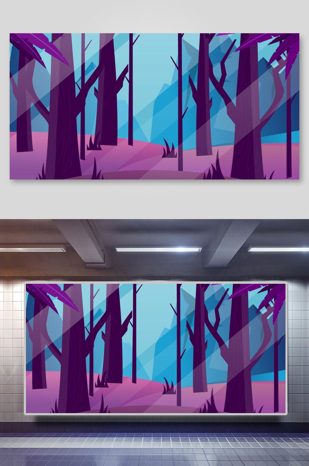 森林唯美风景矢量插画素材