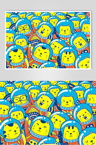 帽子猫咪黄蓝红色涂鸦插画矢量素材