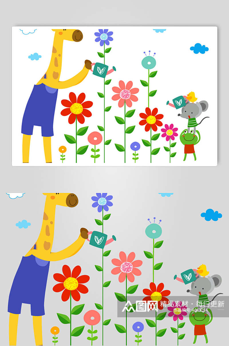 花朵植物老鼠动物儿童插画矢量素材素材