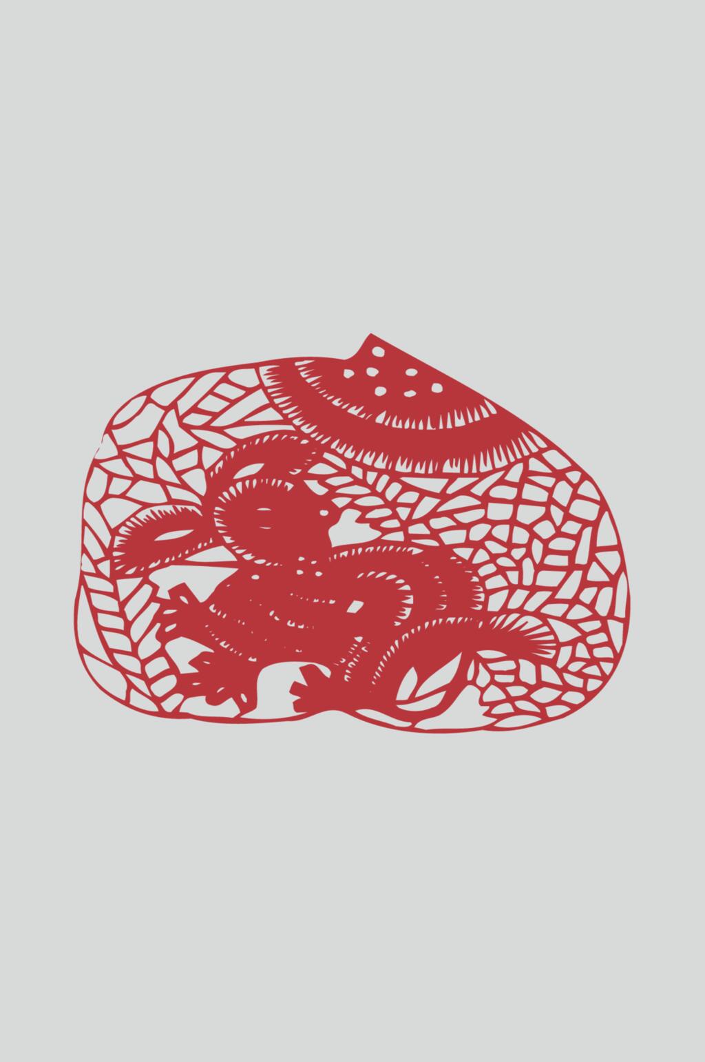 红色桃子生肖剪纸图案矢量素材素材