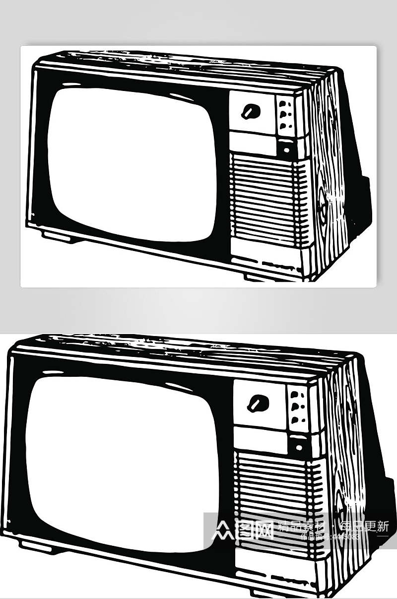 电视黑色简约手绘家用电器矢量素材素材