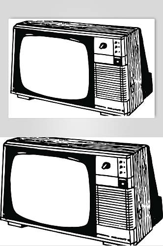 电视黑色简约手绘家用电器矢量素材