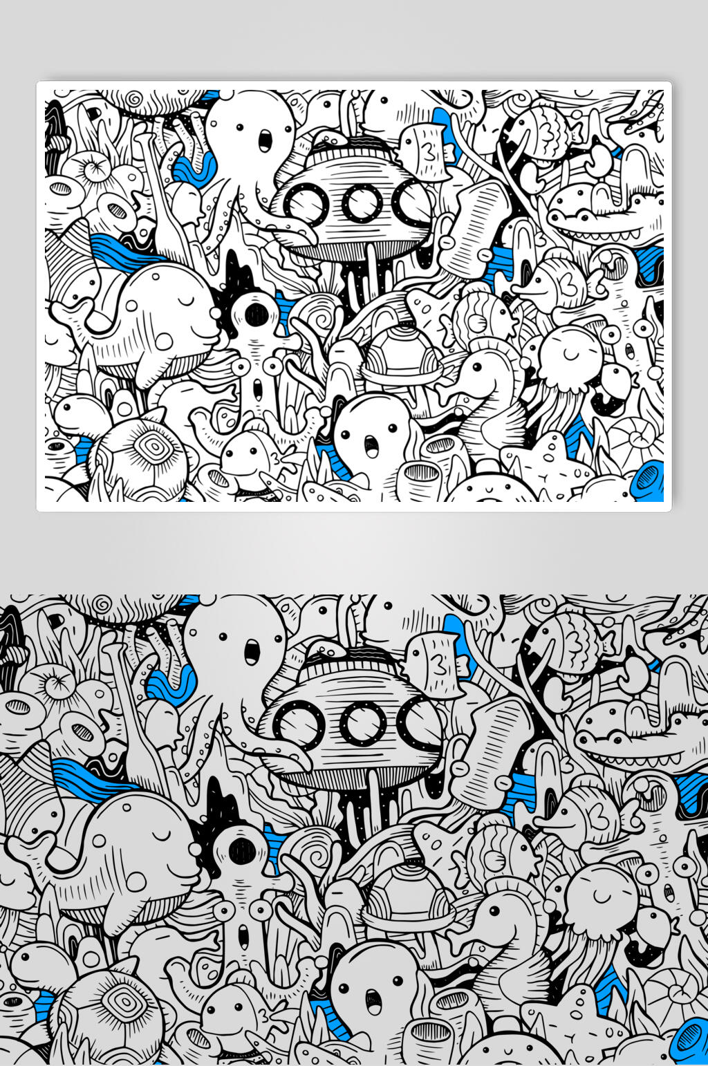 章鱼涂鸦插画矢量素材素材