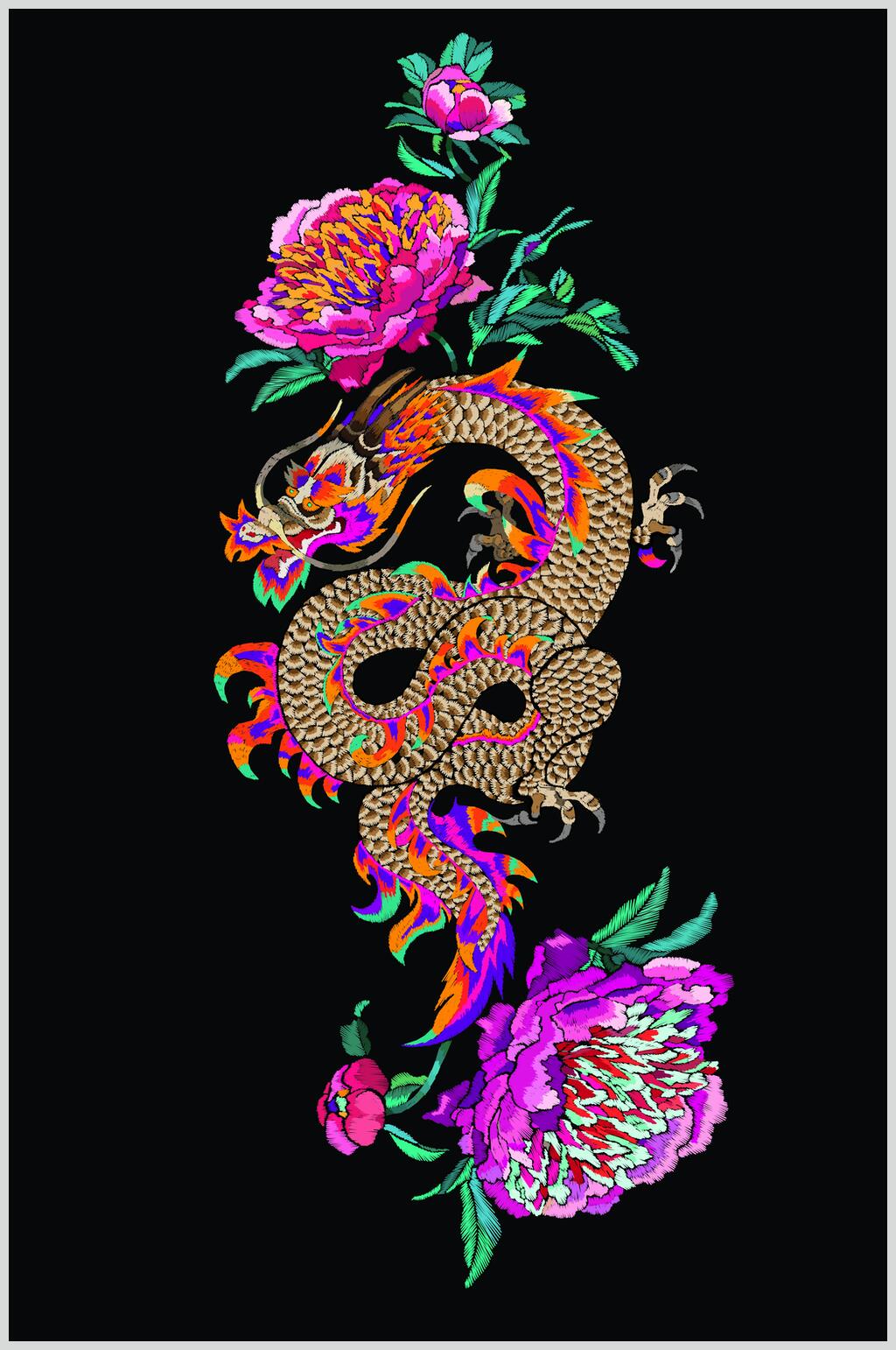 黑底神兽矢量图案素材素材