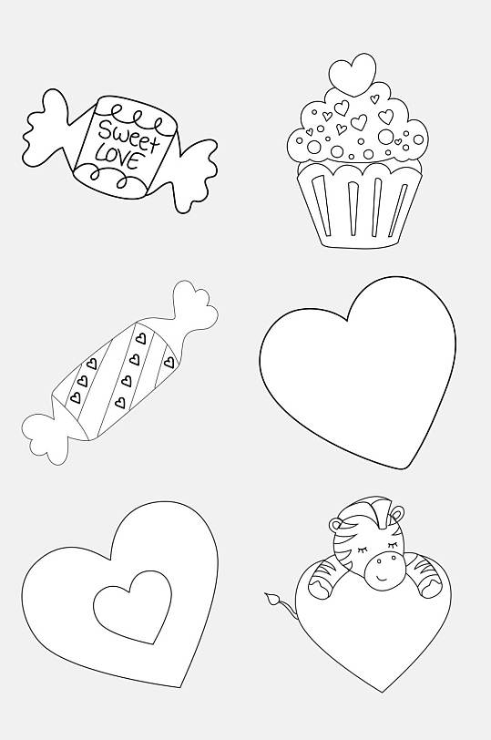 糖果黑白卡通线稿图案免抠素材