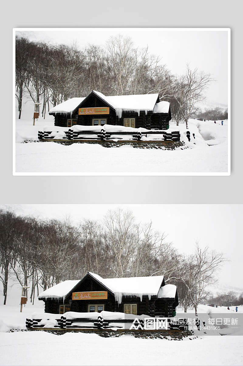 雪地长白山的小木屋图片素材