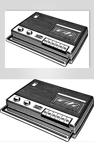 线条录音机黑白色家用电器矢量素材