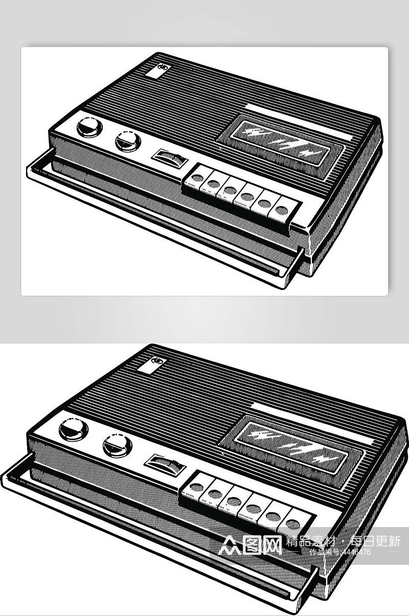 线条录音机黑白色家用电器矢量素材素材