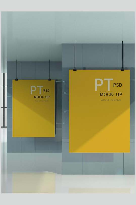 白色黑色字体黄色悬挂式户外海报样机