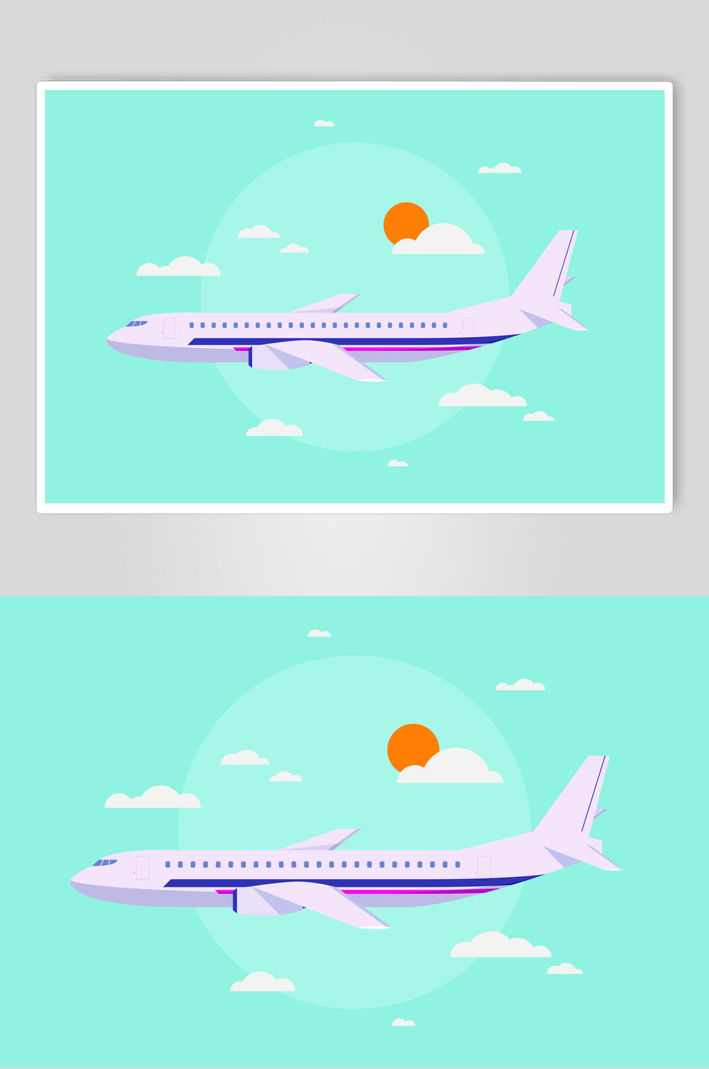 云朵飞机绿紫简约旅游插画矢量素材素材