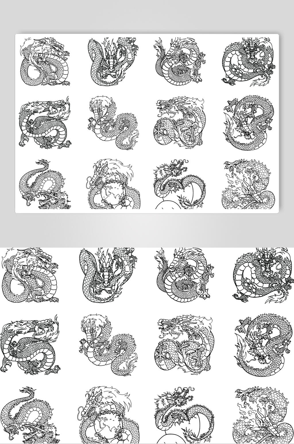 黑色手绘潮流猛虎插画印花矢量素材素材