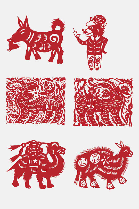 骆驼红色动物生肖剪纸图案免抠素材