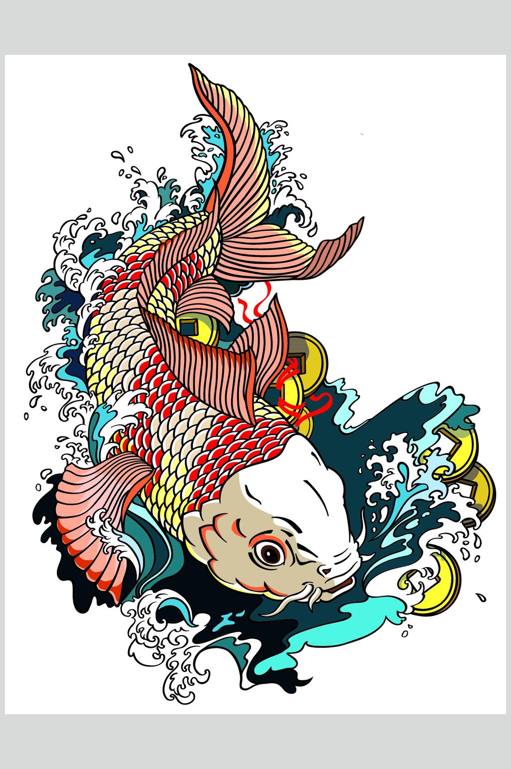 金鱼神兽矢量图案素材素材