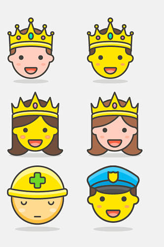 王冠黄色可爱线性卡通人物免抠素材