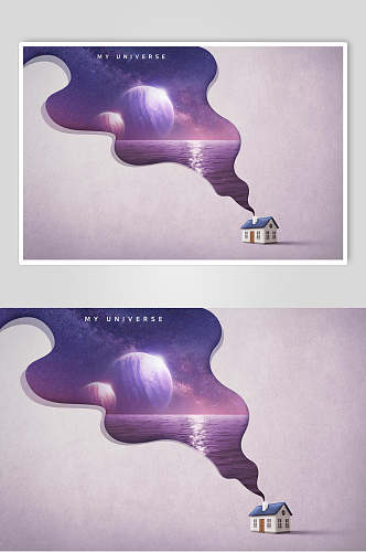 简约紫色唯美星球太空主题海报