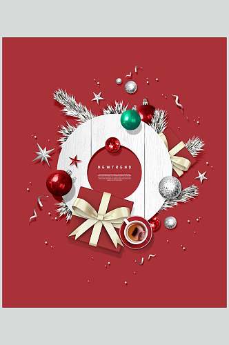 星星圆形礼盒红白色圣诞节海报素材